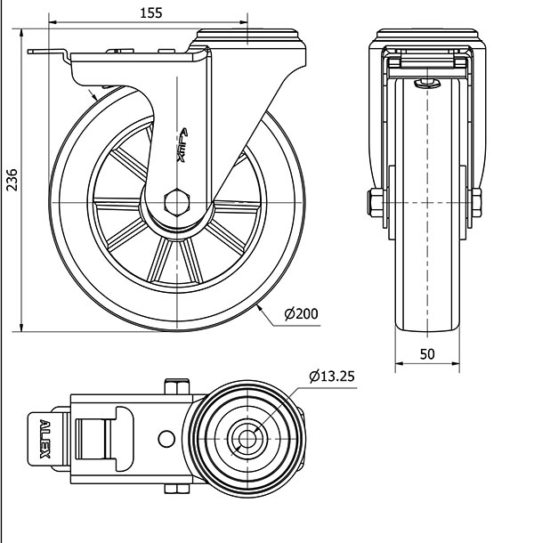 R.GIR.AGUJERO M12 FRENO 20ZVFD200-AUGB ALUMINIO-POLIUR.VERDE BOLAS