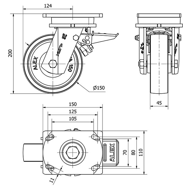 R.GIR.PLACA FRENO 10SLRFD150-CI HIERRO FUNDIDO EJE LISO