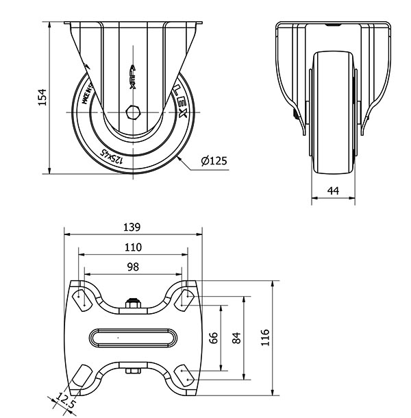 R.FIJA 17TVC125-TPGB NYLON NEGRO-GOMA NEGRA EJE BOLAS