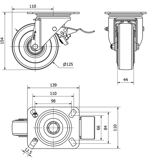 R.GIR.PLACA FRENO 10TVCFD125-TPGB NYLON NEGRO-GOMA NEGRA EJE BOLAS