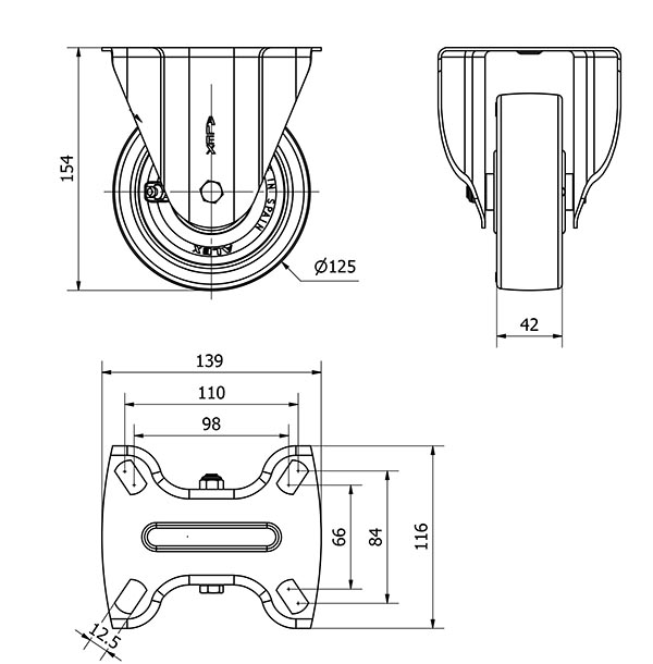 R.FIJA 17TVC125-POB NYLON BLANCO-POLIUR.ROJO EJE BOLAS