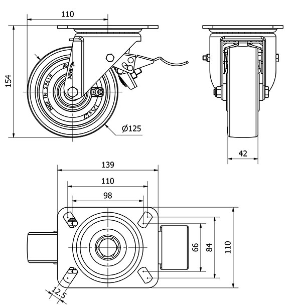 R.GIR.PLACA FRENO 10TVCFD125-POB NYLON BLANCO-POLIUR.ROJO EJE BOLAS