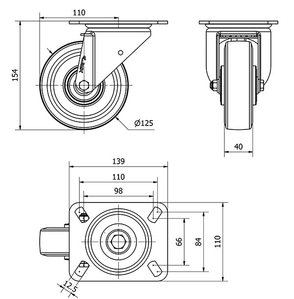 R.GIR.PLACA 10TVC125-DEB ALUMINIO-GOMA NEGRA ELASTICA EJE BOLAS