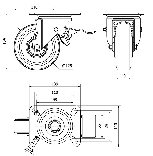 R.GIR.PLACA FRENO 10TVCFD125-DEB ALUMINIO-GOMA NEGRA ELASTICA BOLAS