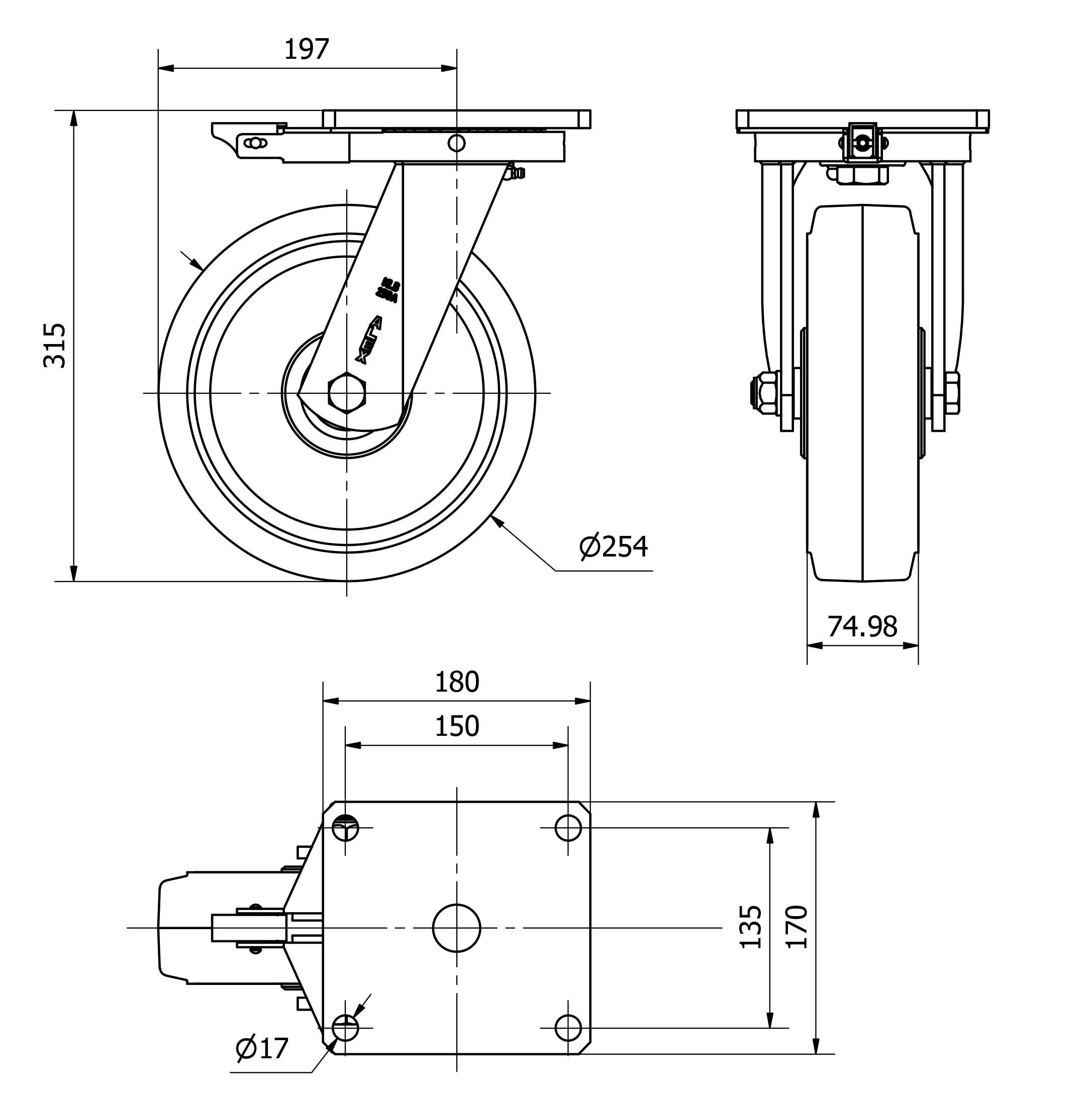 R.GIR.PLACA MEC.DIR(ANCHA)10HLBMD250A-HGB HIERRO-GOMA NEG.NATUR.BOL.