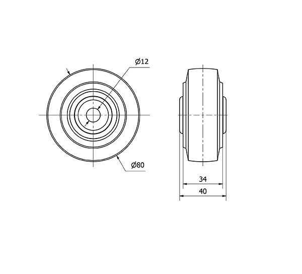 RUEDA PGR80-12-40 GOMA ELASTICA GRIS EJE RODILLOS