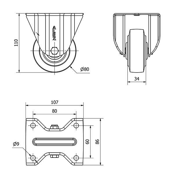 R.FIJA 17ZVL80-PGR GOMA ELASTICA GRIS EJE RODILLOS