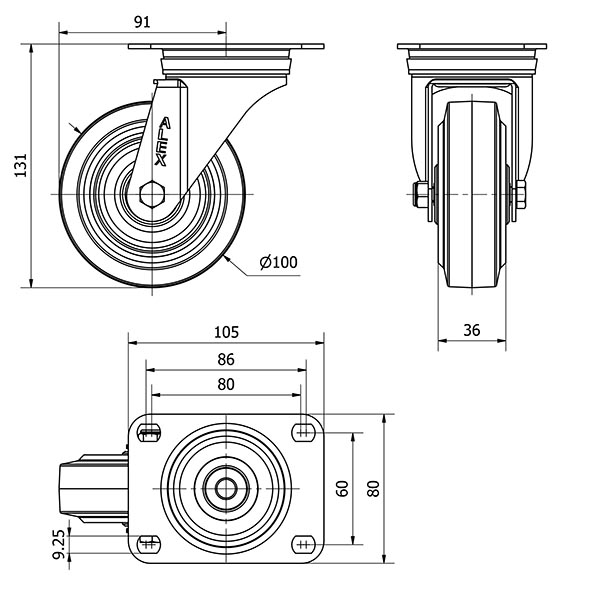 R.GIR.PLACA 10ZVL100-PGR GOMA ELASTICA GRIS EJE RODILLOS
