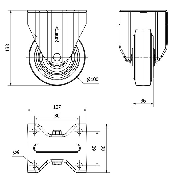 R.FIJA 17ZV100-PGR GOMA ELASTICA GRIS EJE RODILLOS