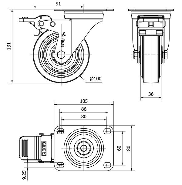 R.GIR.PLACA FRENO 10ZVLFD100-PGR GOMA ELASTICA GRIS EJE RODILLOS