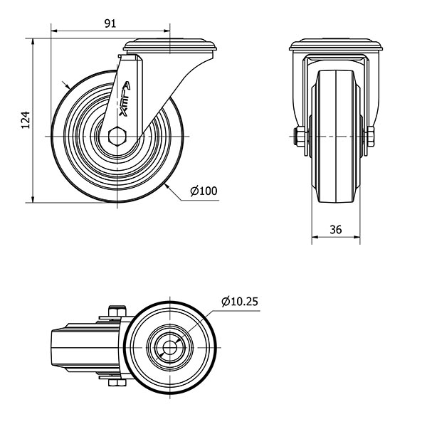 R.GIR.AGUJERO M10 20ZVL100-PGR GOMA ELASTICA GRIS EJE RODILLOS