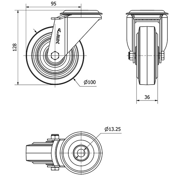 R.GIR.AGUJERO M10 20ZV100-PGR GOMA ELASTICA GRIS EJE RODILLOS