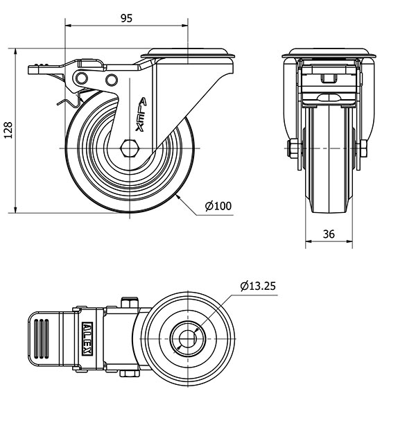 R.GIR.AGUJERO M10 FRENO 20ZVFD100-PGR GOMA ELASTICA GRIS RODILLOS