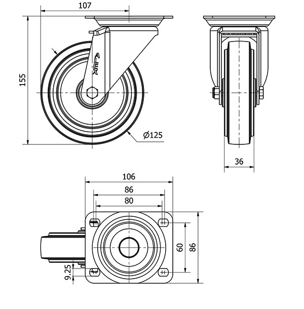 R.GIR.PLACA 10ZV125-PGR GOMA ELASTICA GRIS EJE RODILLOS