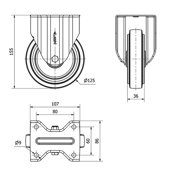 R.FIJA 17ZV125-PGR GOMA ELASTICA GRIS EJE RODILLOS