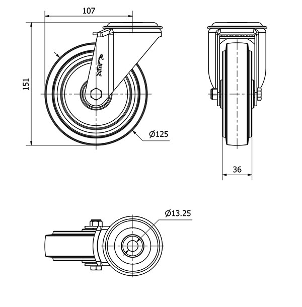 R.GIR.AGUJERO M12 20ZV125-PGR GOMA ELASTICA GRIS EJE RODILLOS