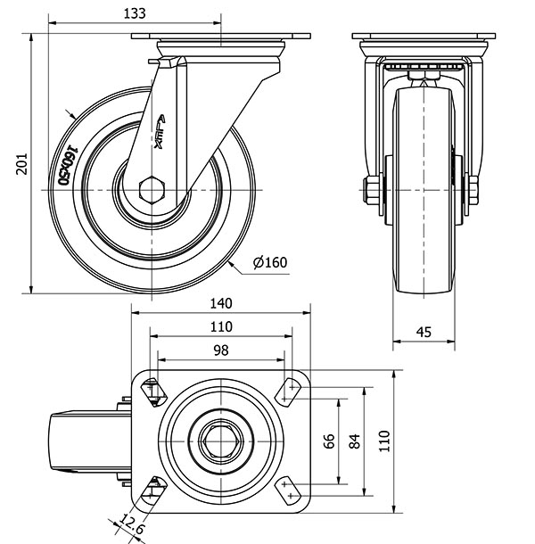 R.GIR.PLACA 10ZV160-PGR GOMA ELASTICA GRIS EJE RODILLOS