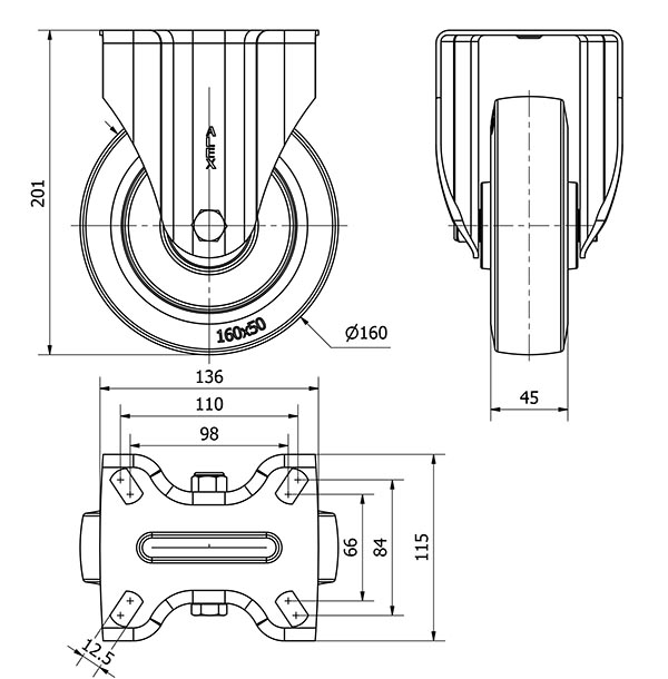 R.FIJA 17ZV160-PGR GOMA ELASTICA GRIS EJE RODILLOS