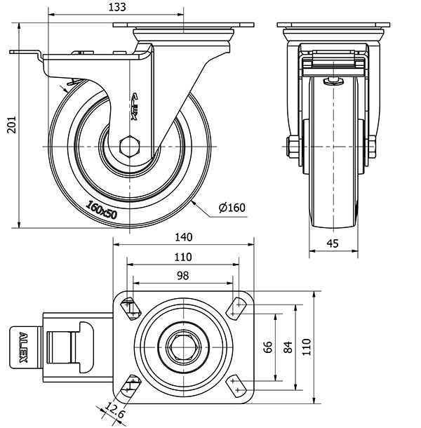 R.GIR.PLACA FRENO 10ZVFD160-PGR GOMA ELASTICA GRIS EJE RODILLOS