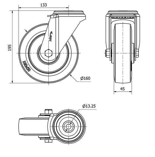 R.GIR.AGUJERO M12 20ZV160-PGR GOMA ELASTICA GRIS EJE RODILLOS