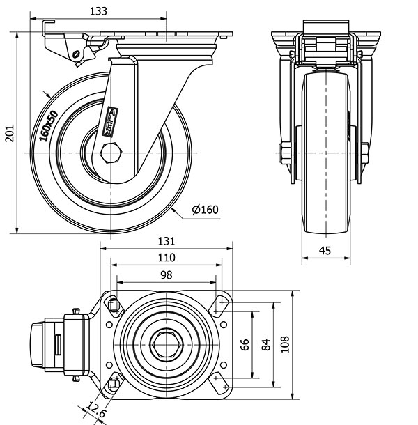 R.GIR.PLACA MEC.DIR.10ZVMD160-PGR GOMA ELASTICA GRIS EJE RODILLOS