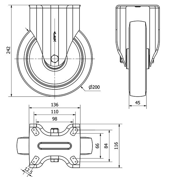 R.FIJA 17ZV200-PGR GOMA ELASTICA GRIS EJE RODILLOS