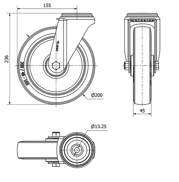 R.GIR.AGUJERO M12 20ZV200-PGR GOMA ELASTICA GRIS EJE RODILLOS