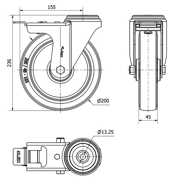 R.GIR.AGUJERO M12 FRENO 20ZVFD200-PGR GOMA ELASTICA GRIS RODILLOS