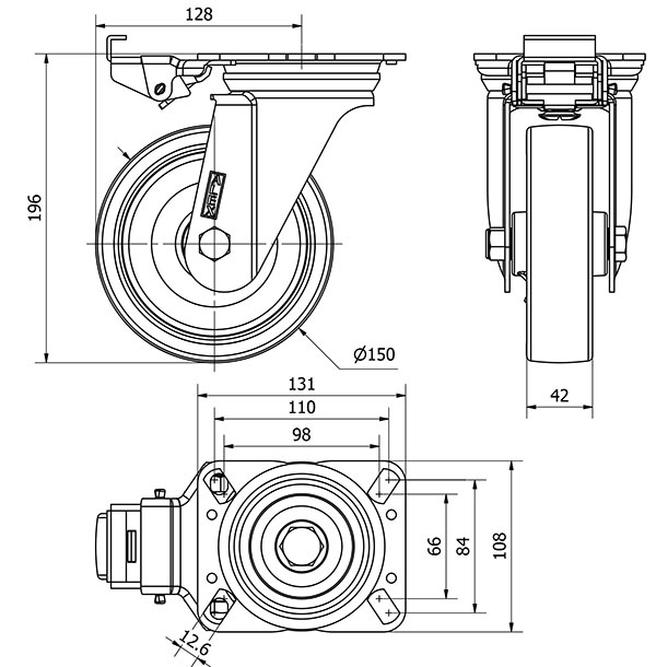 R.GIR.PLACA MEC.DIR.10ZVMD150-PO NYLON BLANCO-POLIUR.ROJO EJE LISO