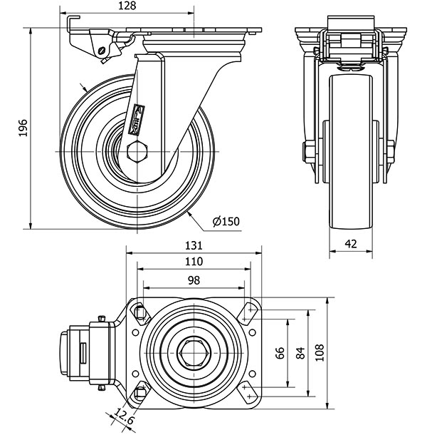 R.GIR.PLACA MEC.DIR.10ZVMD150-POB NYLON BLANCO-POLIUR.ROJO EJE BOLAS