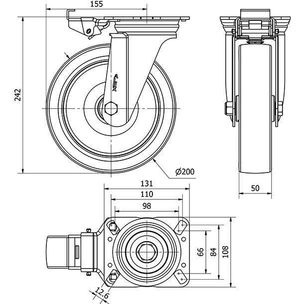 R.GIR.PLACA MEC.DIR.10ZVMD200-PO NYLON BLANCO-POLIUR.ROJO EJE LISO