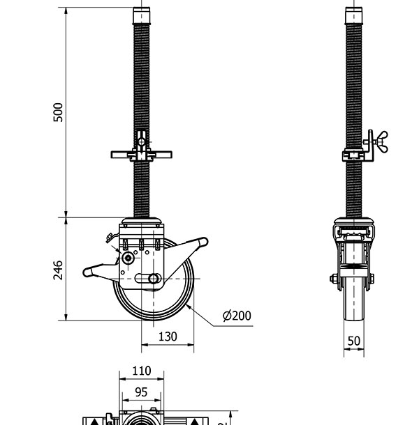R.GIR.ESPIGA ROSCADA M40x500 FR.50TCFD200-TN NYLON BLANCO EJE LISO