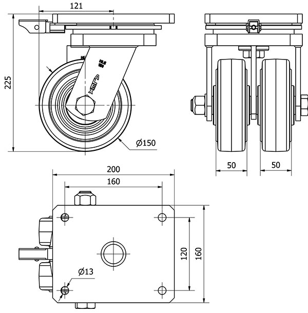 R.GIR.PLACA MEC.DIR.10HLGMD150-HGB HIERRO-GOMA NEGRA NATUR(DOBLE)BOL