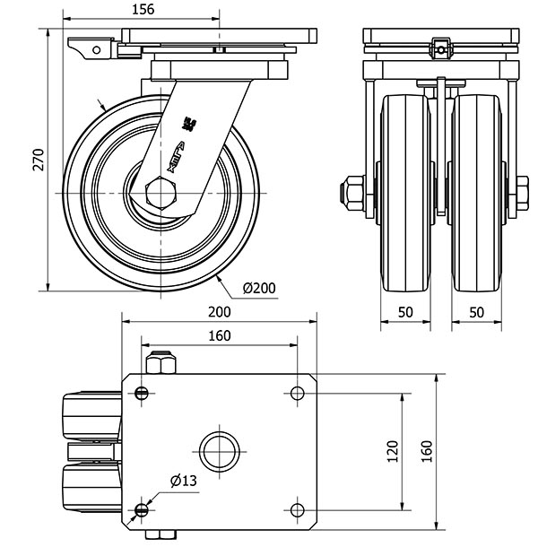 R.GIR.PLACA MEC.DIR.10HLGMD200-HGB HIERRO-GOMA NEGRA NATUR(DOBLE)BOL