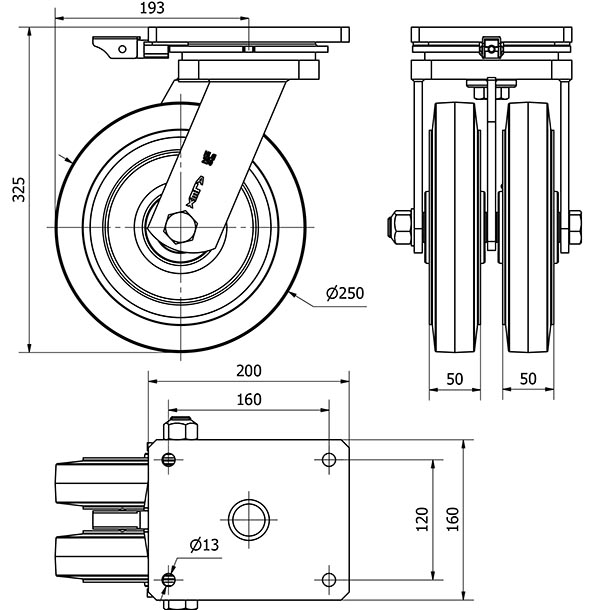 R.GIR.PLACA MEC.DIR.10HLGMD250-HGB HIERRO-GOMA NEGRA NATUR(DOBLE)BOL