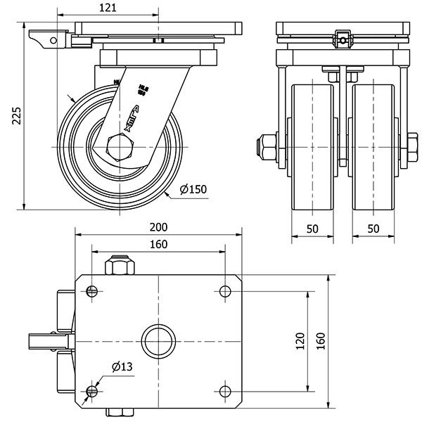 R.GIR.PLACA MEC.DIR.10HLGMD150-HUB HIERRO-POLIUR.NARANJA(DOBLE)BOLAS