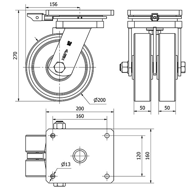 R.GIR.PLACA MEC.DIR.10HLGMD200-HUB HIERRO-POLIUR.NARANJA(DOBLE)BOLAS