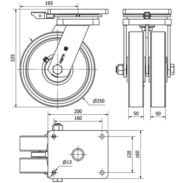R.GIR.PLACA MEC.DIR.10HLGMD250-HUB HIERRO-POLIUR.NARANJA(DOBLE)BOLAS