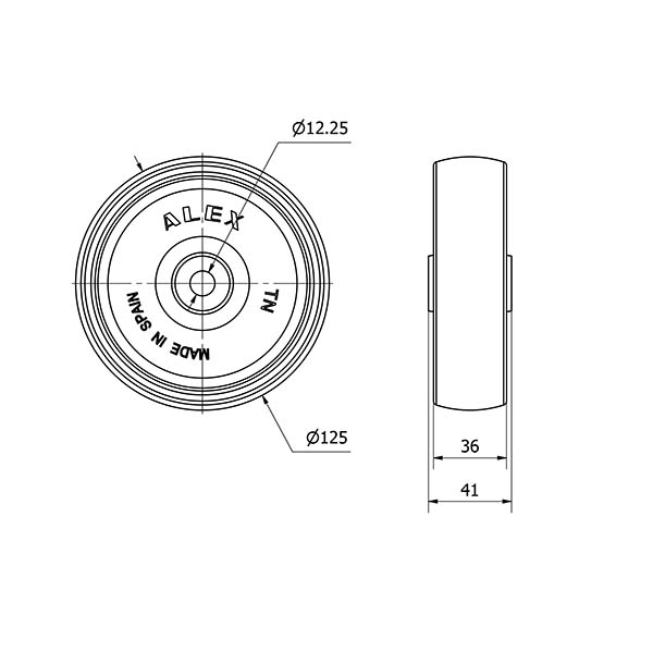 RUEDA TNE125-12-40 NYLON BLANCO EJE LISO
