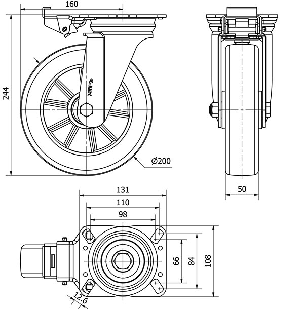 R.GIR.PLACA MEC.DIR.4mm 10ZVRMD200-AUGB ALUMINIO-POLIUR.VERDE BOLAS