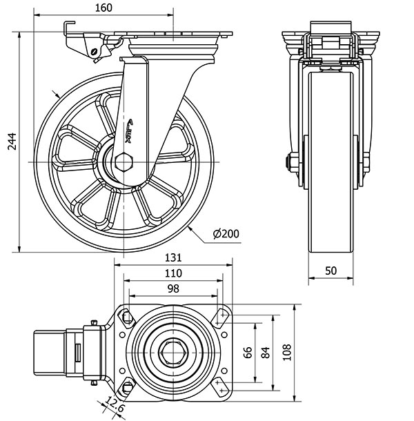R.GIR.PLACA MEC.DIR.4mm 10ZVRMD200-AUB ALUMINIO-POLIUR.NARANJA BOLAS