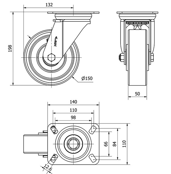 R.GIR.PLACA 4mm 10ZVR150-HUB HIERRO-POLIUR.NARANJA EJE BOLAS