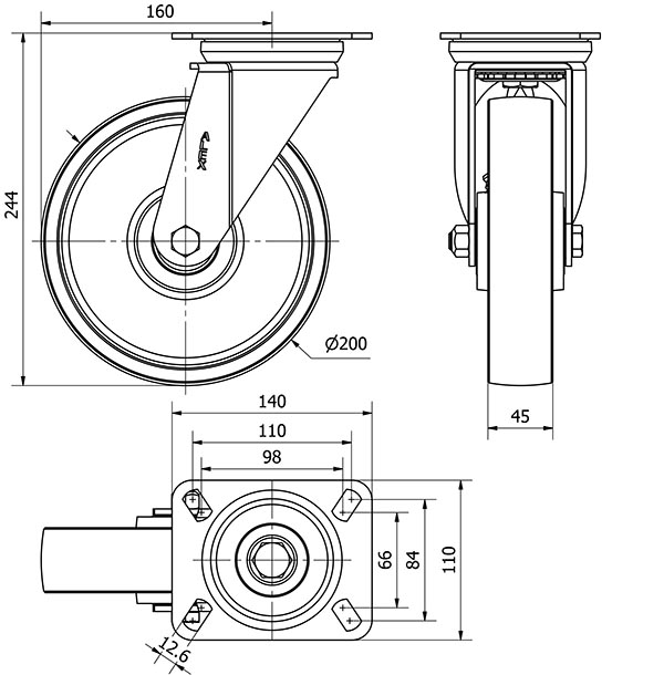 R.GIR.PLACA 4mm 10ZVR200-CIB HIERRO FUNDIDO EJE BOLAS