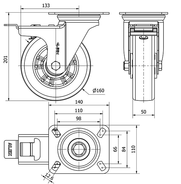 R.GIR.PLACA FRENO 10ZVFD160-AUGB ALUMINIO-POLIUR.VERDE EJE BOLAS