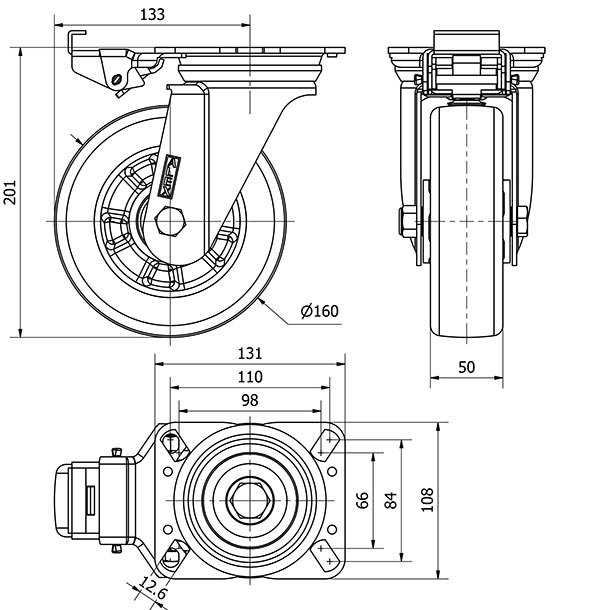 R.GIR.PLACA MEC.DIR.10ZVMD160-AUGB ALUMINIO-POLIUR.VERDE EJE BOLAS