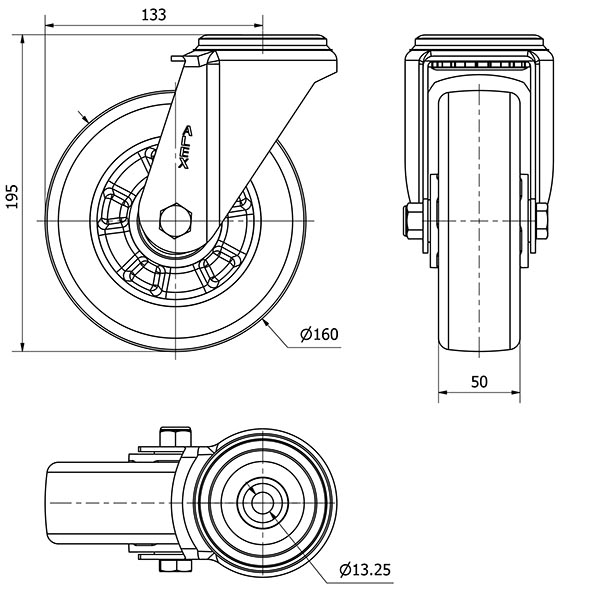 R.GIR.AGUJERO M12 20ZV160-AUGB ALUMINIO-POLIUR.VERDE EJE BOLAS