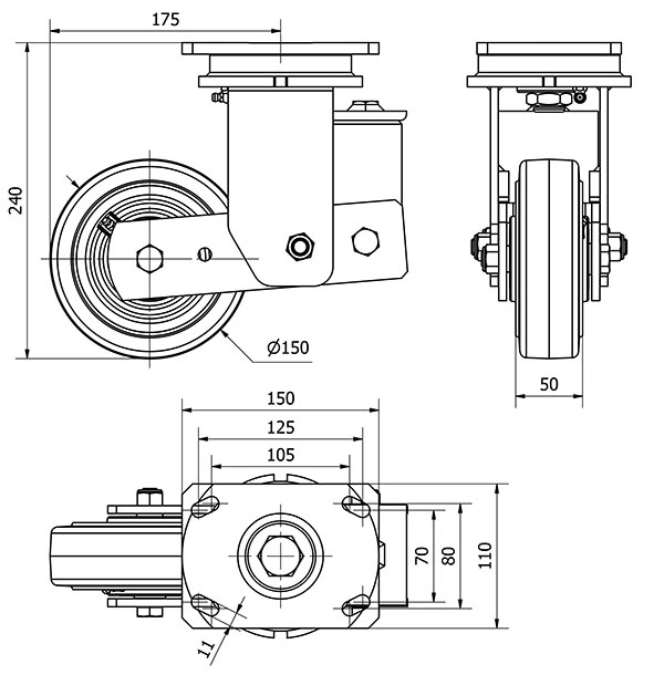 R.GIR.PLACA 10HLSB150-HGB SUSPENSION HIERRO-GOMA NEGRA NATURAL BOLAS