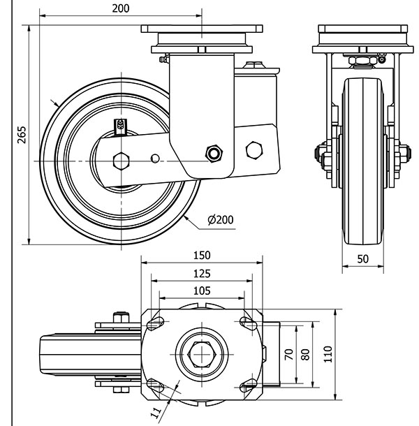 R.GIR.PLACA 10HLSB200-HGB SUSPENSION HIERRO-GOMA NEGRA NATURAL BOLAS