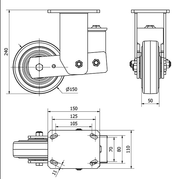 R.FIJA 17HLSB150-HGB SUSPENSION HIERRO-GOMA NEGRA NATURAL EJE BOLAS