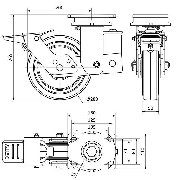 R.GIR.PLACA FR.10HLSBFN200-HGB SUSPENSION GOMA NEGRA NATURAL BOLAS